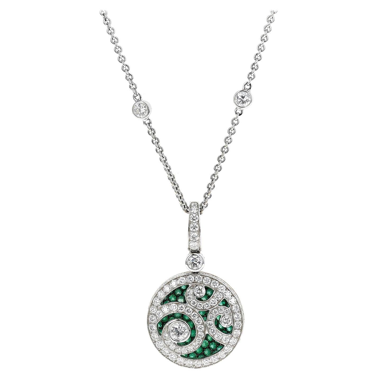 Graff 0.92 Cts. Emerald and 2.64 Ct. Diamond Pendant Necklace with Box