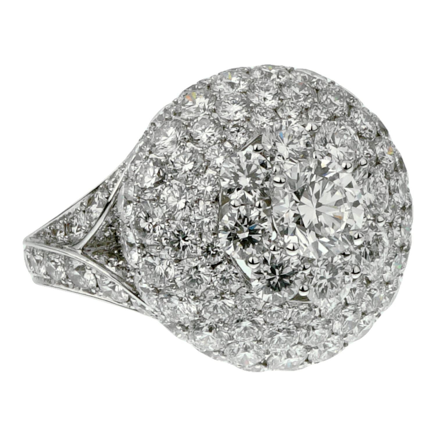 Graff 10.08ct Bombe Diamond White Gold Cocktail Ring For Sale