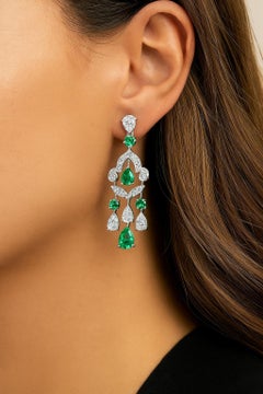 GRAFF 10.48 Carat Diamond Emerald Chandelier Earrings