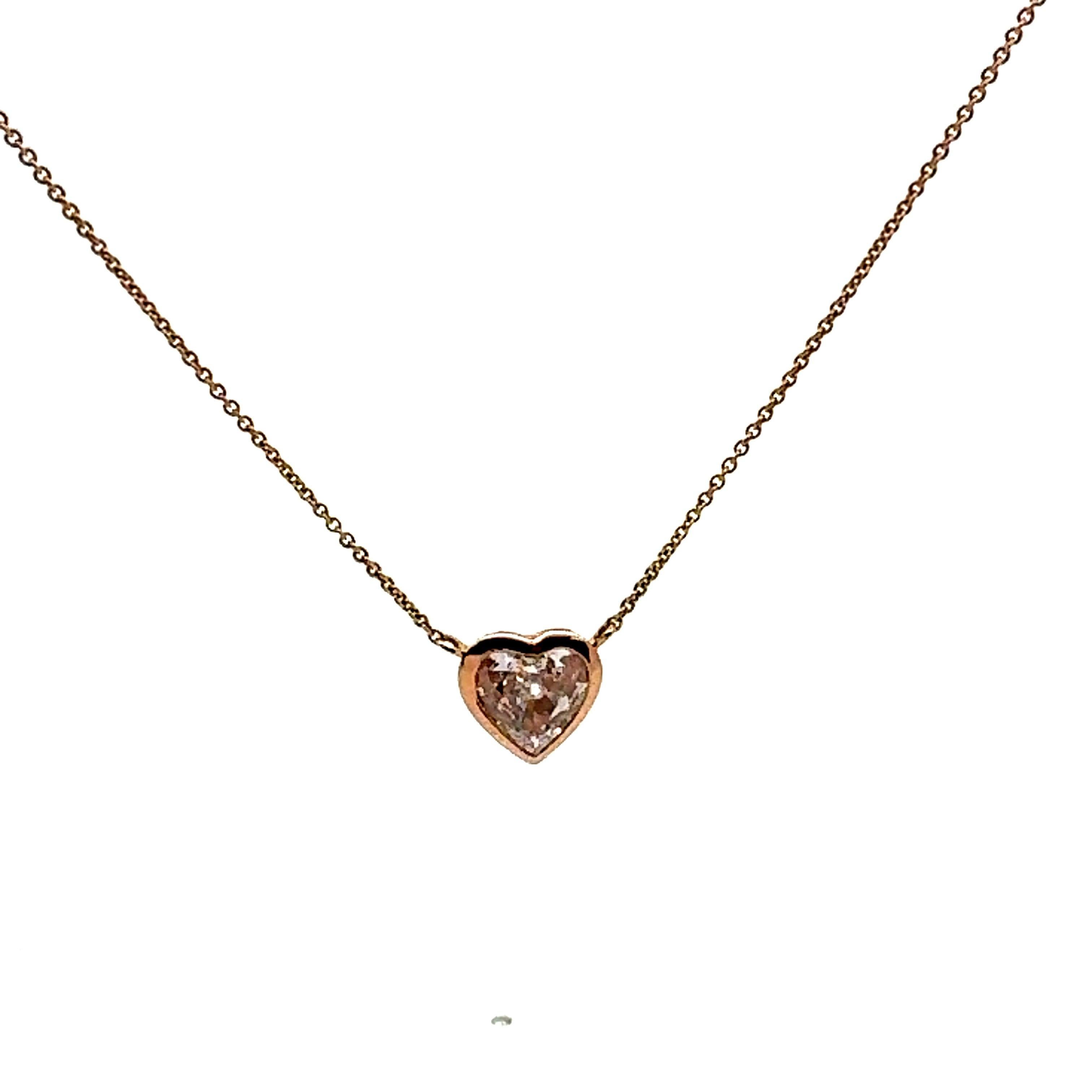 Heart Cut Graff 1.17 Carat Fancy Light Pink Diamond 14K Yellow Gold Pendant Necklace For Sale