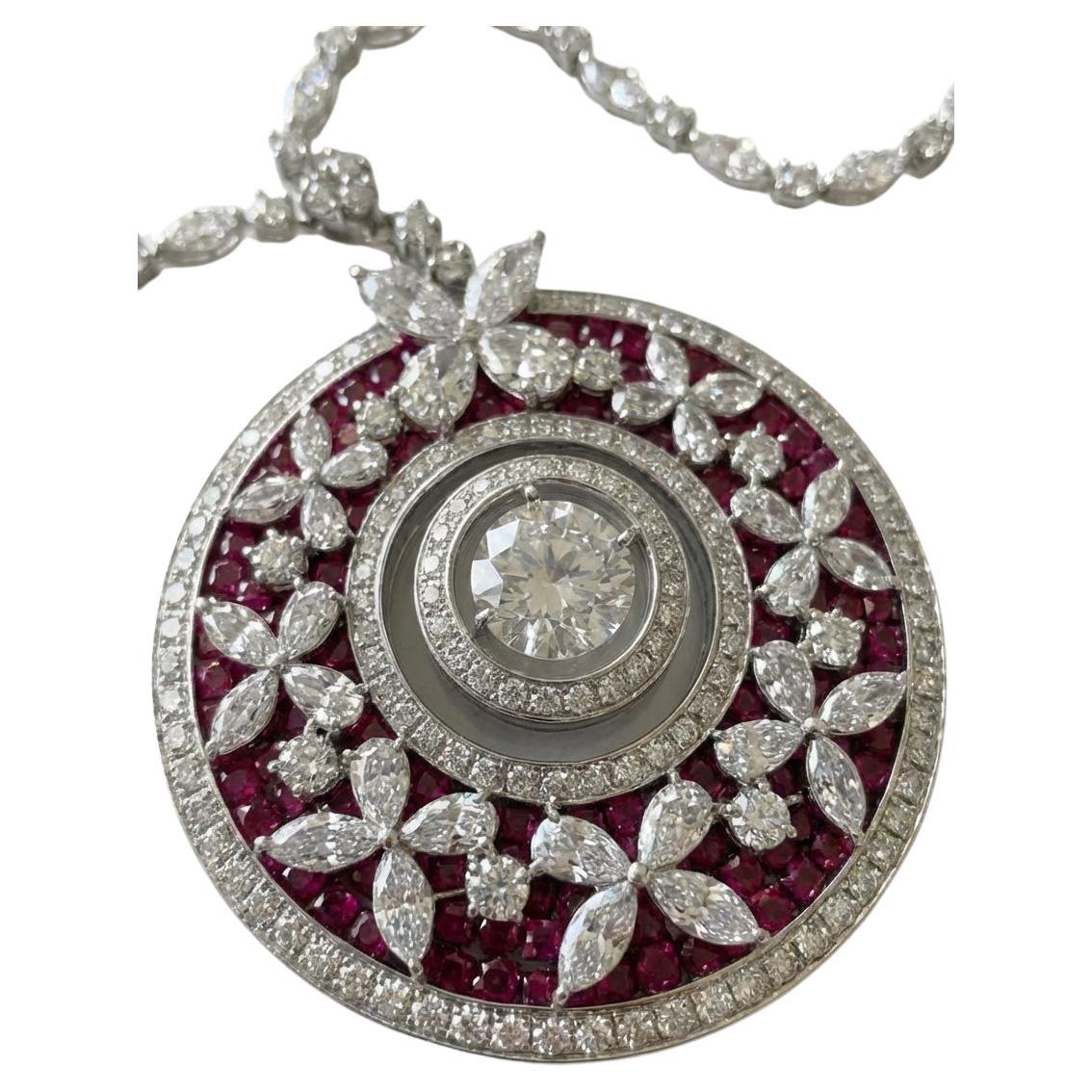 Graff 13.63 Carat Diamond 
Ruby Butterfly Motif Medallion Necklace For Sale