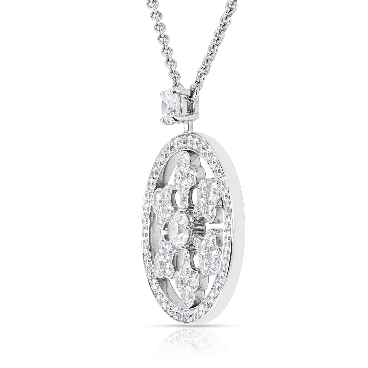 Graff 1,74 Ct. Collier pendentif flocon de neige en diamants, or blanc 18 carats Excellent état - En vente à New York, NY