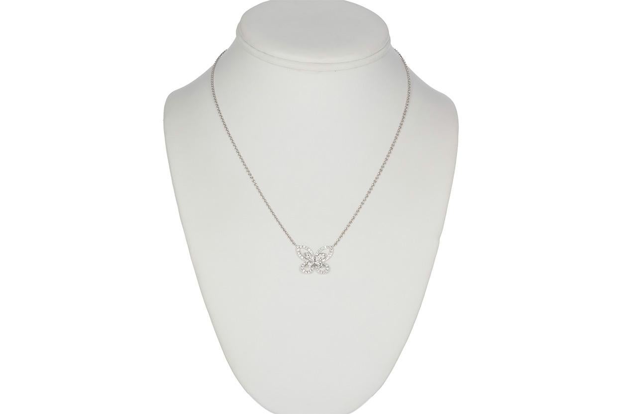 We are pleased to offer this guaranteed Authentic Graff 18k White Gold & Diamond Butterfly Silhouette Pendant. A timeless pendant crafted from dazzling round diamonds, celebrating the exquisite silhouette of our signature butterfly motif. This is