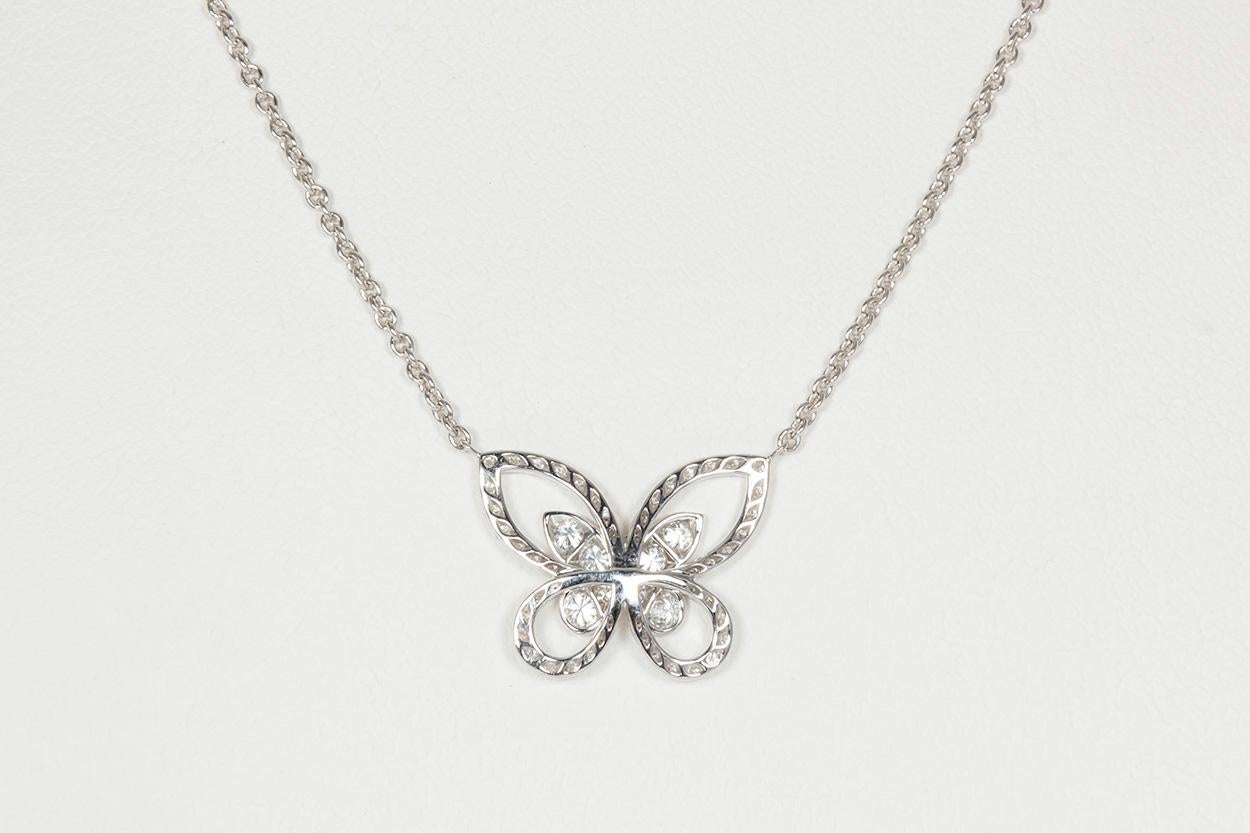 Round Cut Graff 18 Karat White Gold and Diamond Butterfly Silhouette Pendant