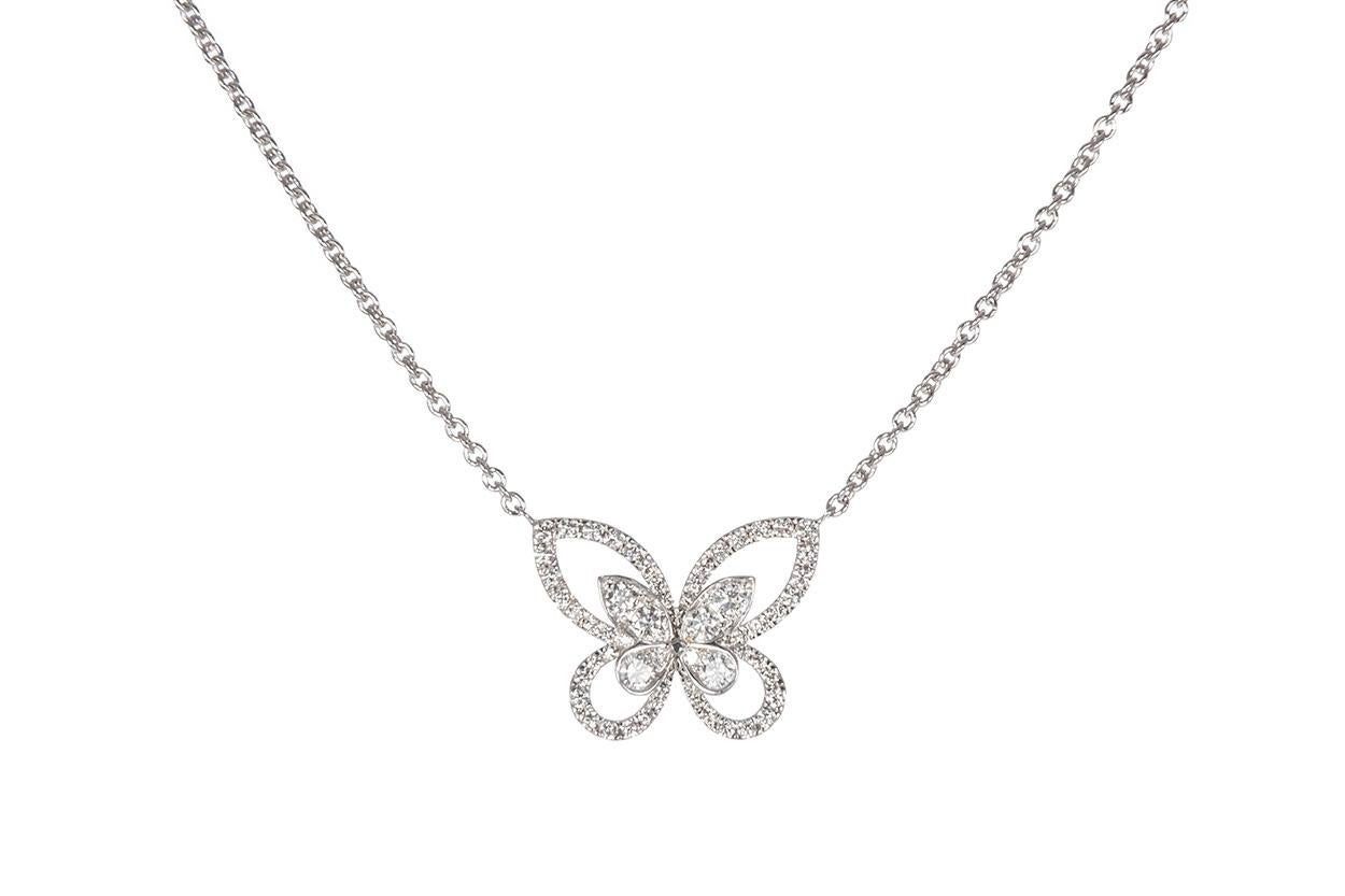 Graff 18 Karat White Gold and Diamond Butterfly Silhouette Pendant In Excellent Condition In Tustin, CA
