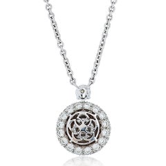 Graff 18 Karat White Gold Round Diamond Halo Pendant on Chain