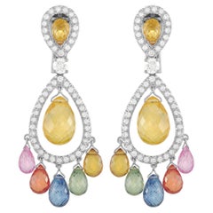 Graff 18K White Gold 1.20 Ct Diamond and Multi-Colored Sapphire Dangle Earrings