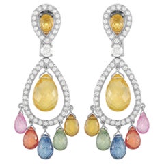 Graff 18K White Gold 1.20 Ct Diamond and Multi-Colored Sapphire Dangle Earrings