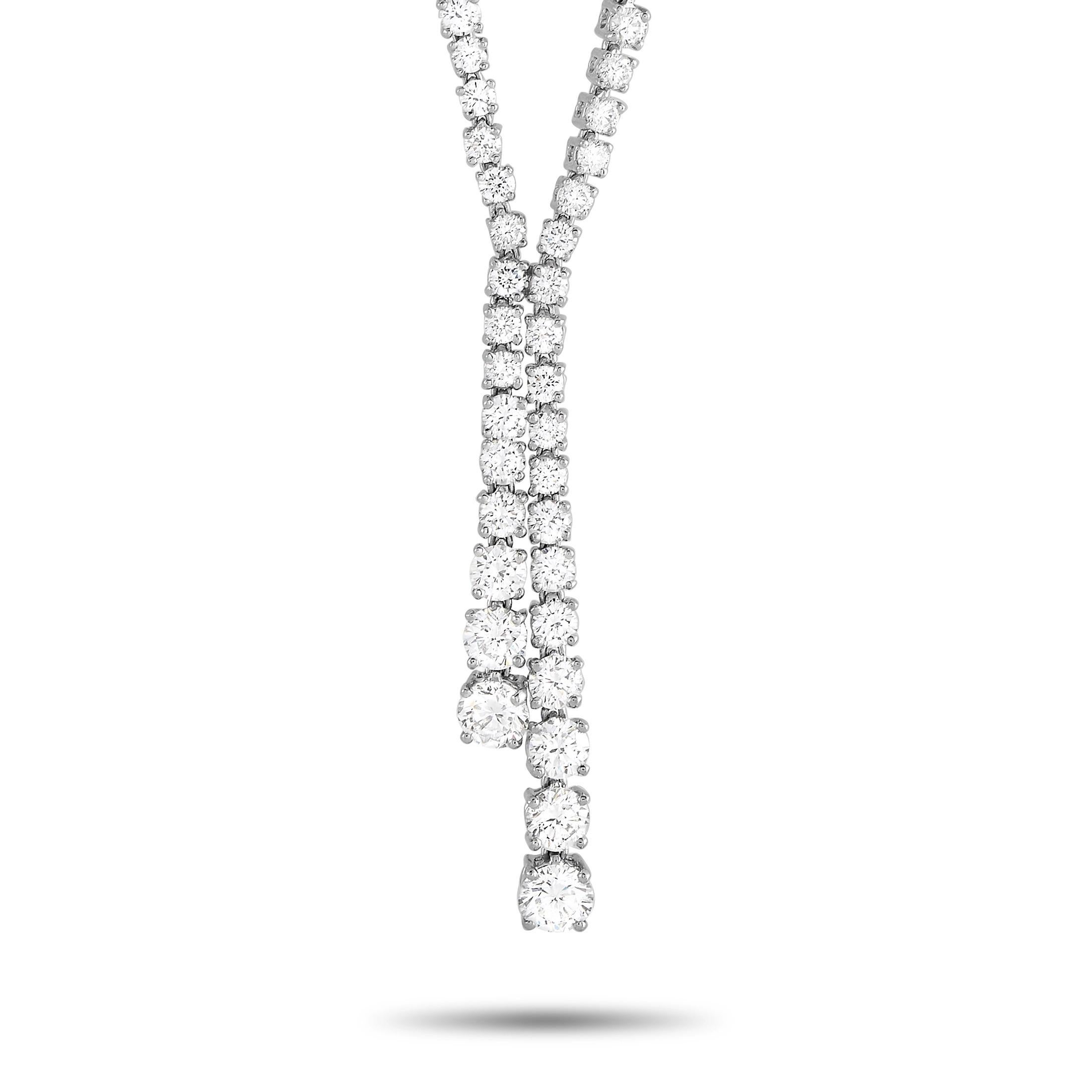 Sleek, simple, and endlessly stylish, this necklace from Graff is perfect for any special occasion. On this piece, you’ll find an understated double-strand pendant measuring 1.75” long and 0.75” wide. The entire 15” chain and elegant pendant are