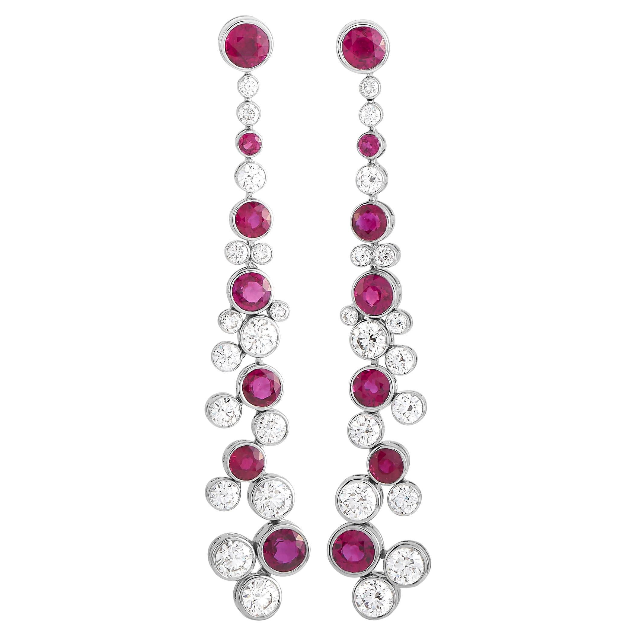 Graff 18K White Gold 3.97 Ct Diamond and Ruby Infinity Drop Earrings