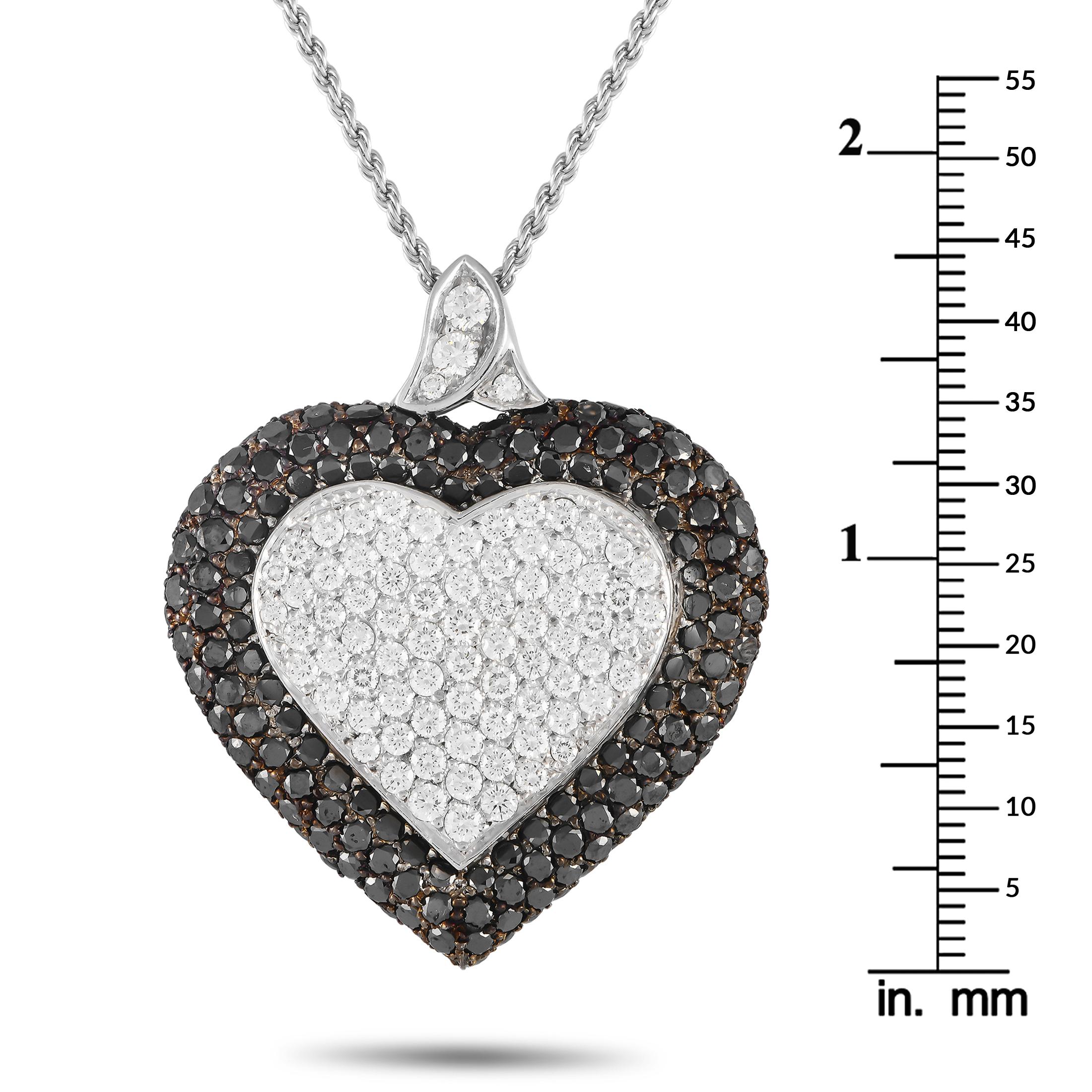 Women's Graff 18K White Gold  6.05ct White and Black Diamond Pave Heart Necklace For Sale