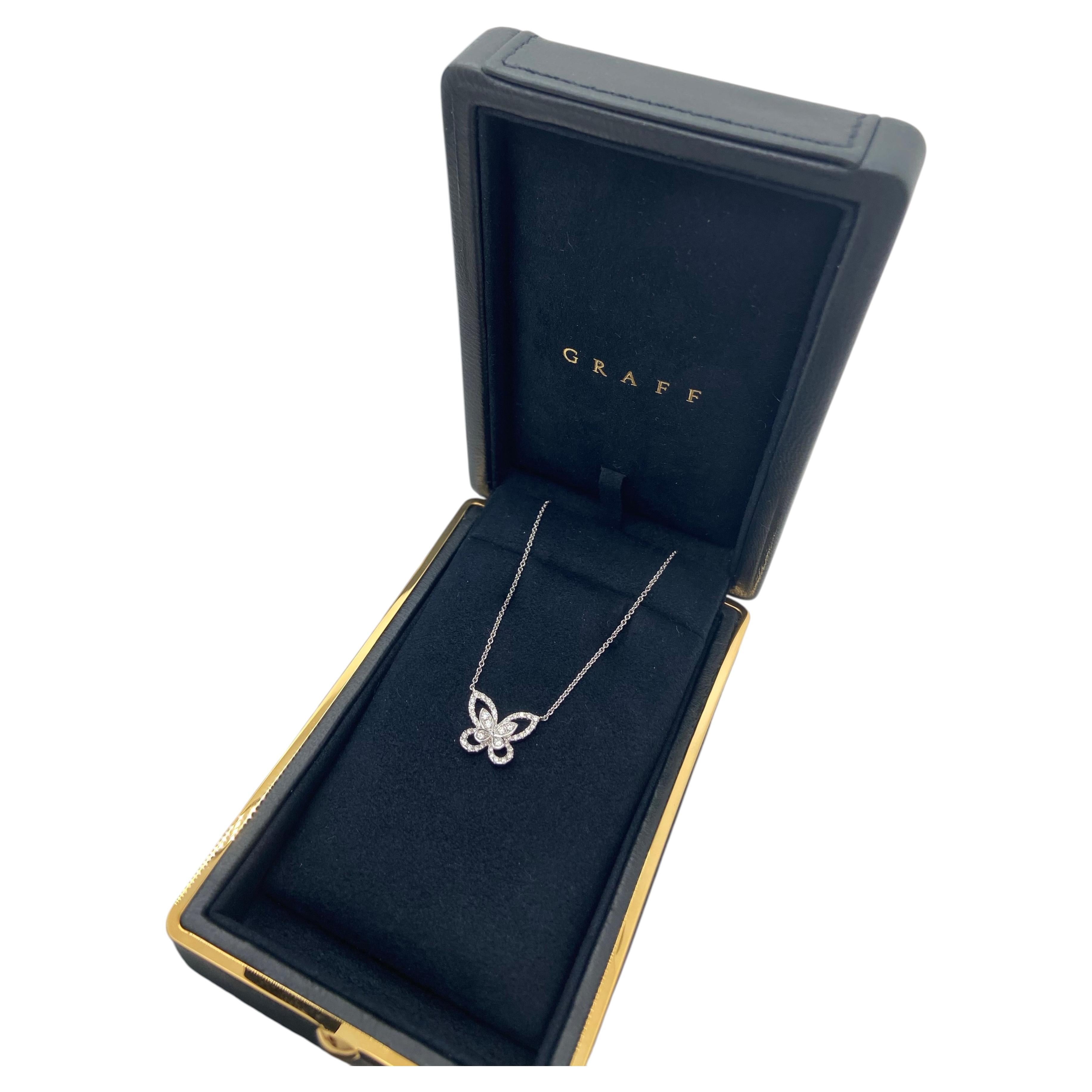 Graff 18K White Gold Butterfly Silhouette Diamond Pendant Necklace For Sale