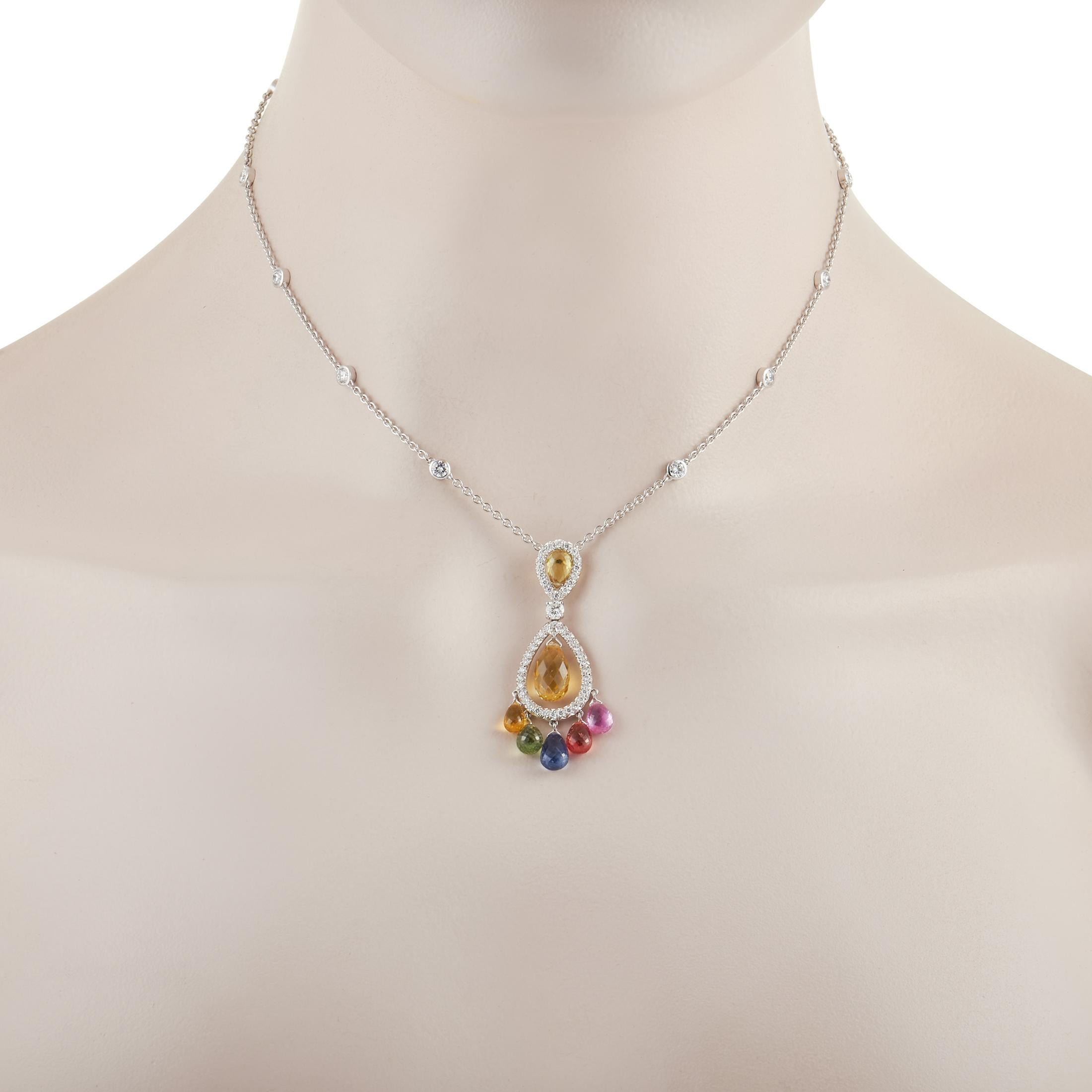 Mixed Cut Graff 18K White Gold Diamond & Multicolored Sapphire Necklace and Earrings Set