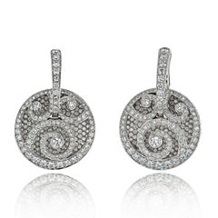Graff 18K White Gold Diamond Over Diamond Drop Round Earrings