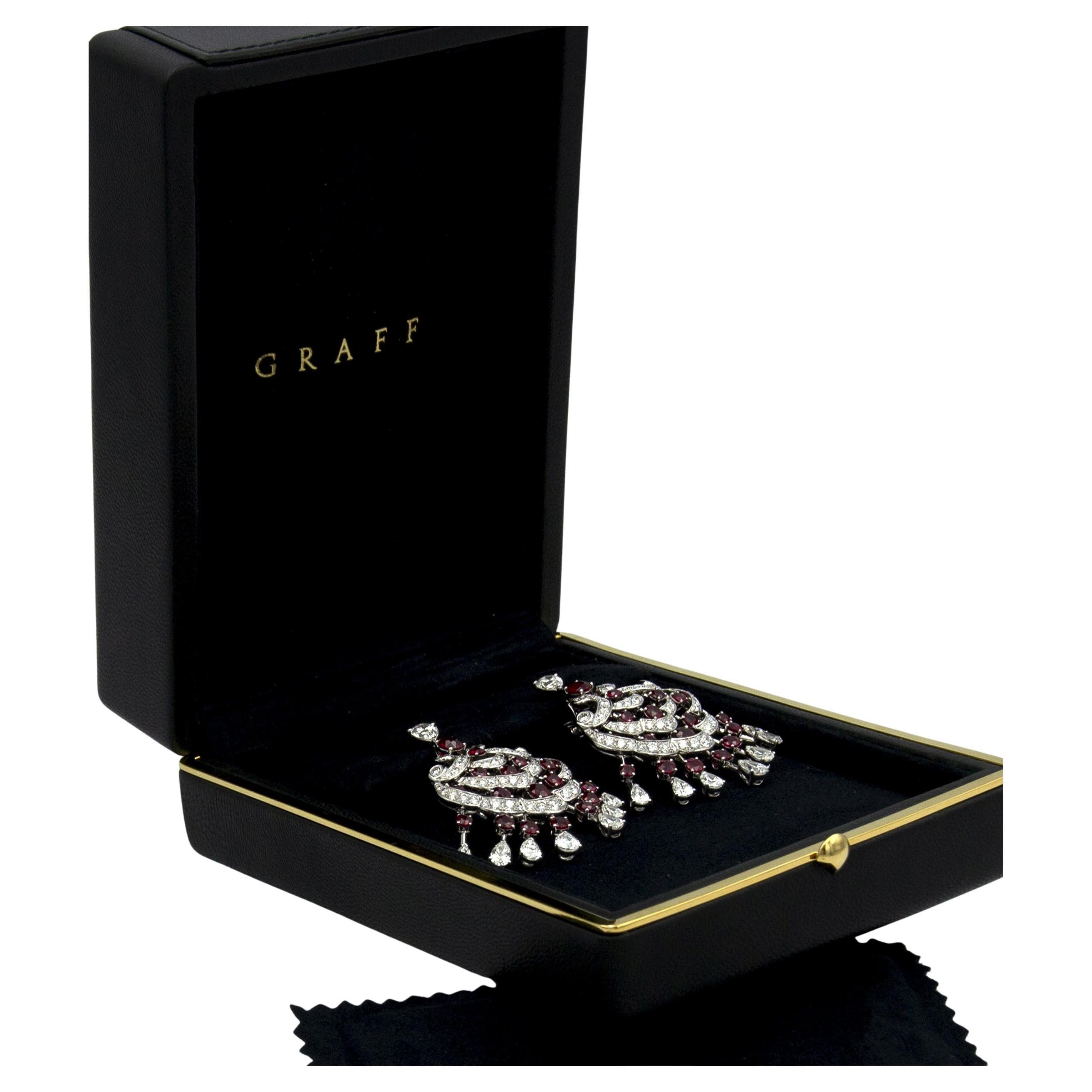 Graff 18K White Gold Diamond & Ruby Chandelier Earrings – 10.07 CTW Diamonds, 8. For Sale