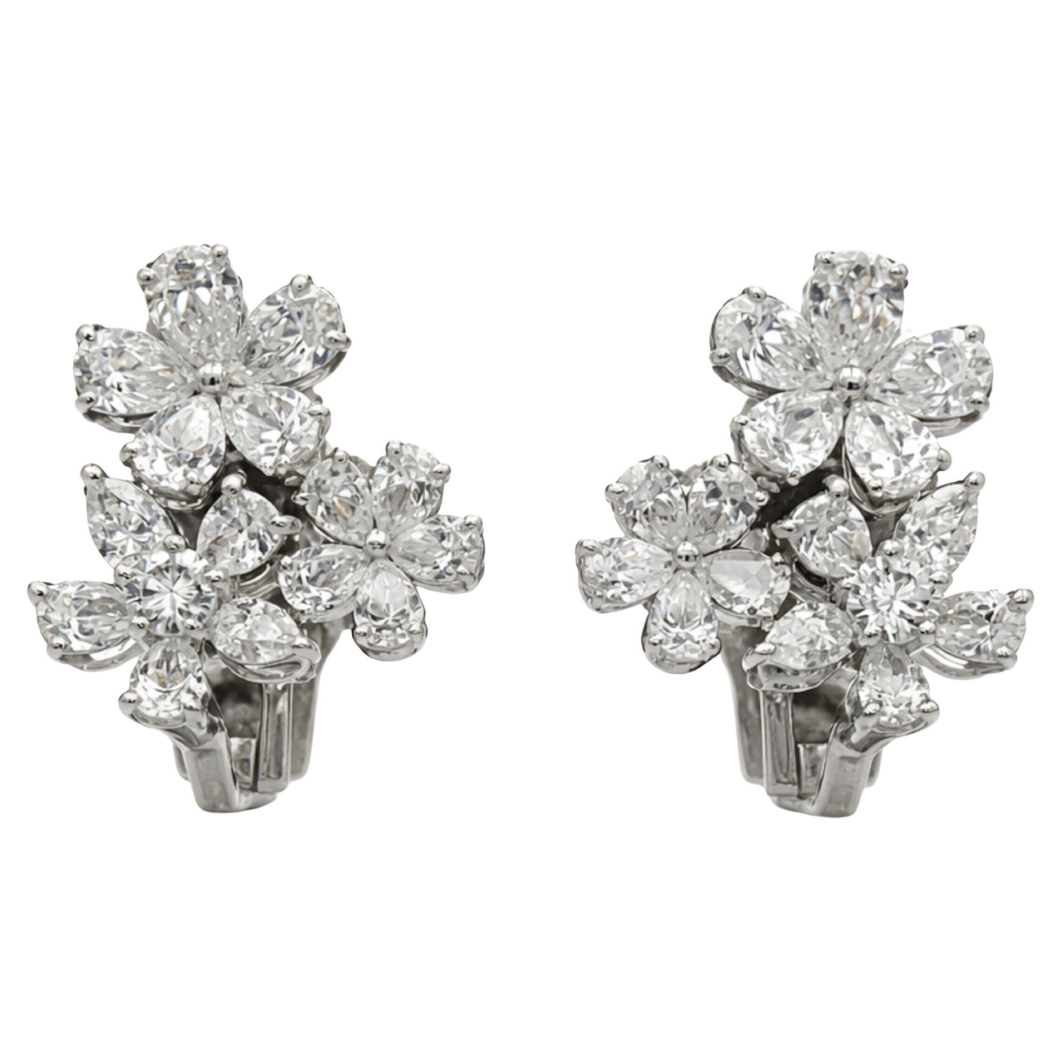 GRAFF 18K White Gold 
Diamond Wildflower Large Stud Earrings For Sale