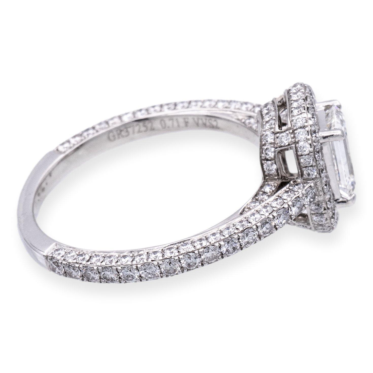 Modern GRAFF 18K White Gold GIA Emerald Cut Diamond Engagement Ring  1.85 cts. TW F VS1