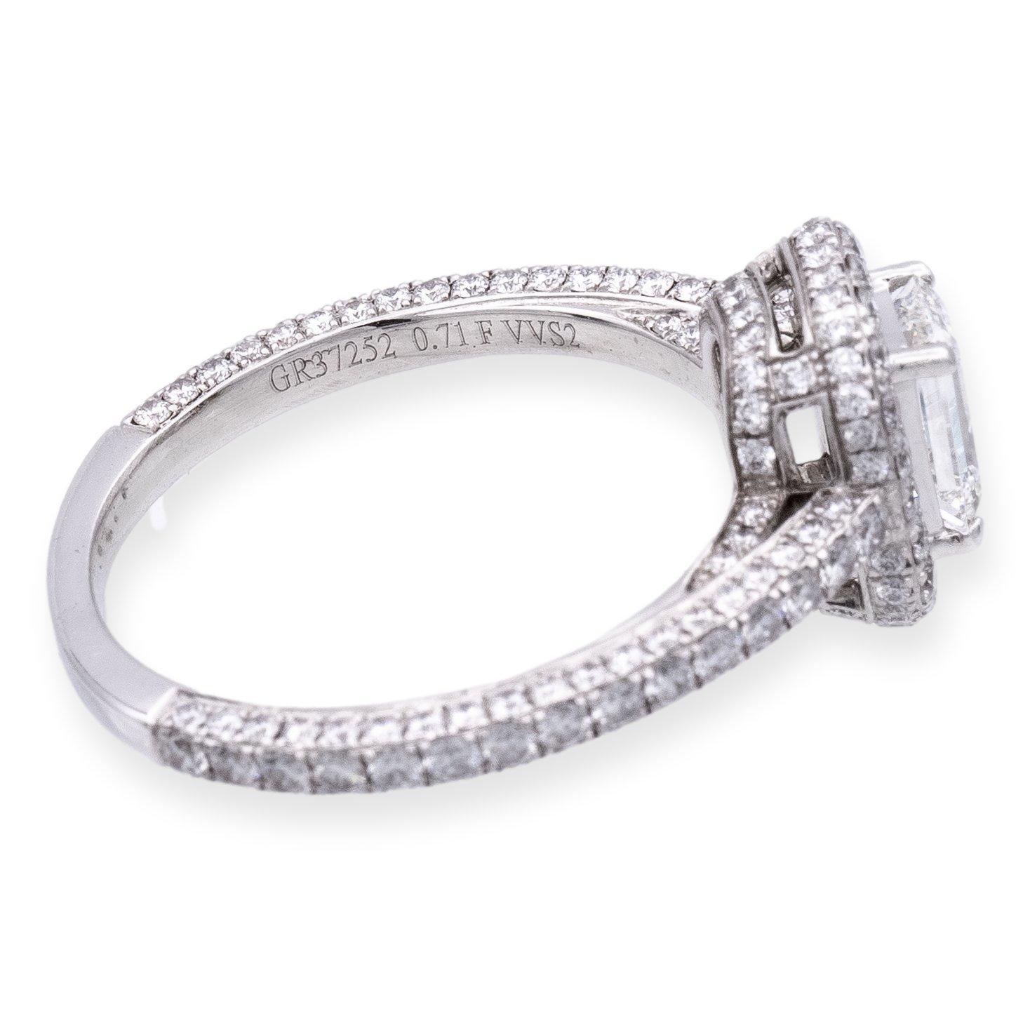 GRAFF 18K White Gold GIA Emerald Cut Diamond Engagement Ring  1.85 cts. TW F VS1 In Excellent Condition In New York, NY