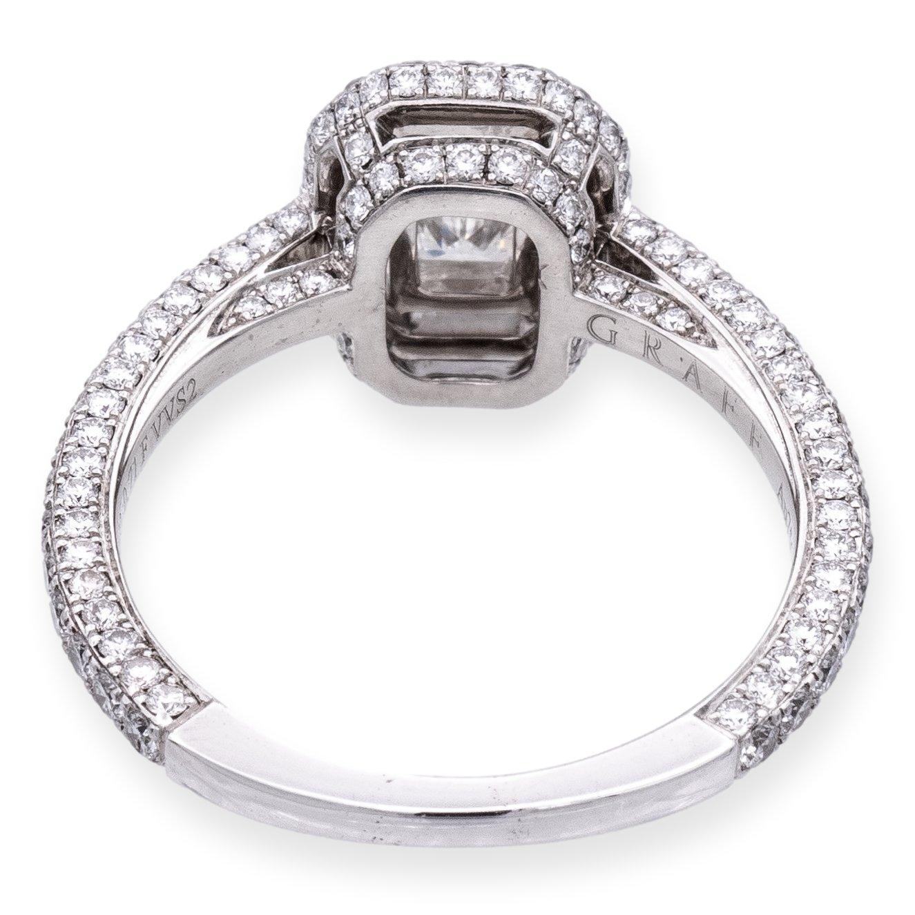 Women's GRAFF 18K White Gold GIA Emerald Cut Diamond Engagement Ring  1.85 cts. TW F VS1