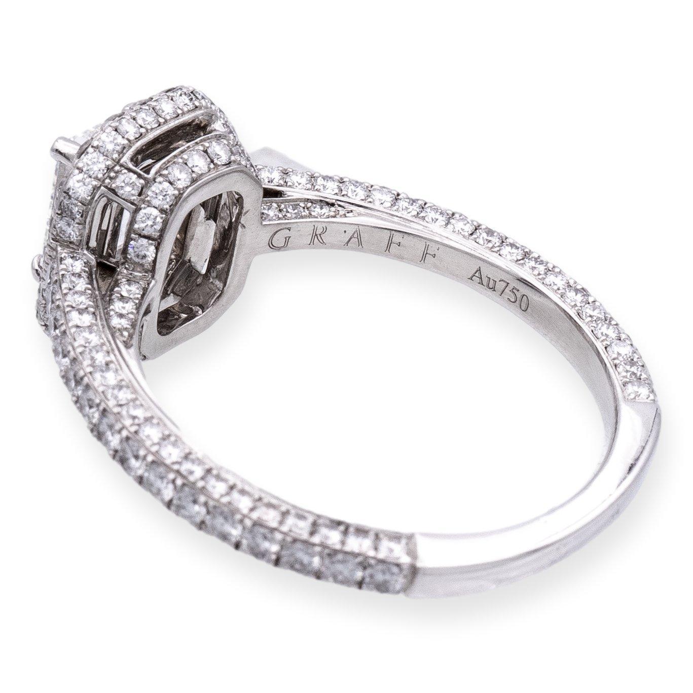 GRAFF 18K White Gold GIA Emerald Cut Diamond Engagement Ring  1.85 cts. TW F VS1 1