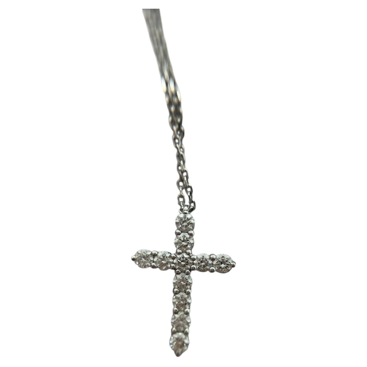 Graff 18K White Gold Round Diamond Cross Pendant Necklace
