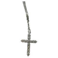 Graff 18K White Gold Round Diamond Cross Pendant Necklace