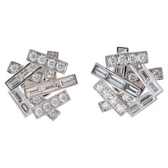 Graff 18K White Gold Threads Baguette And Round Earrings