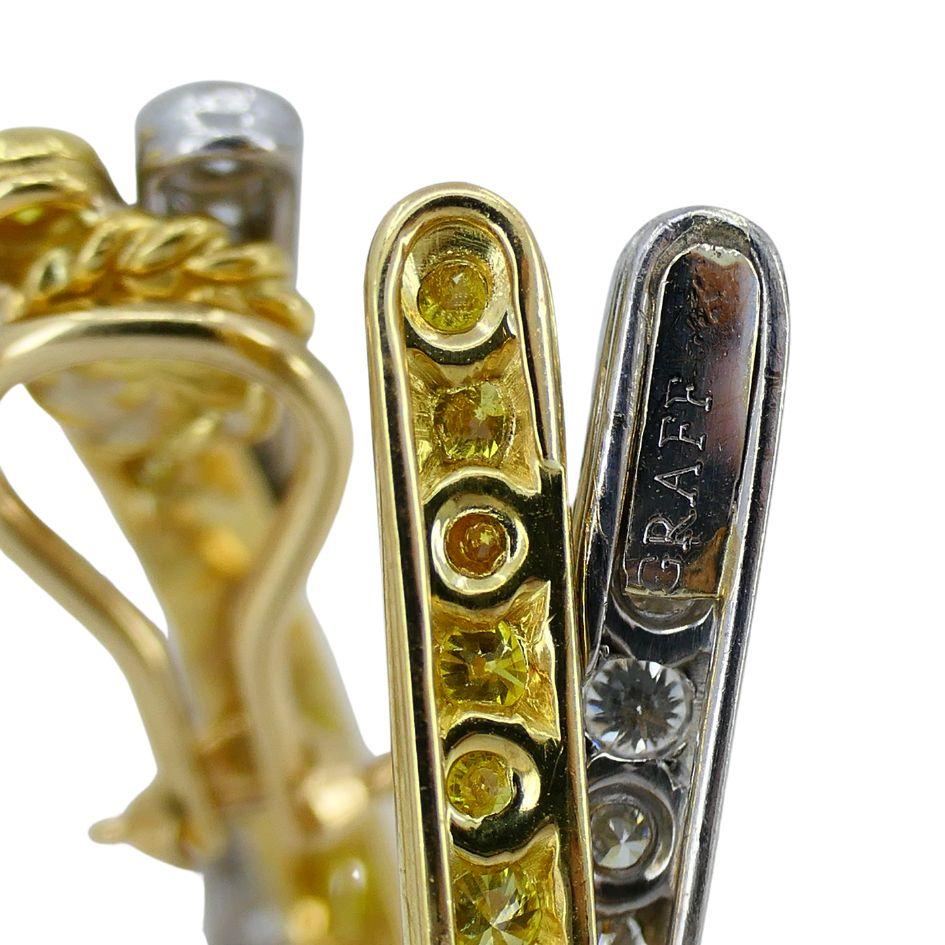 Graff 14k White & Yellow Gold Diamond Crossover Open Hoop Earrings For Sale 5