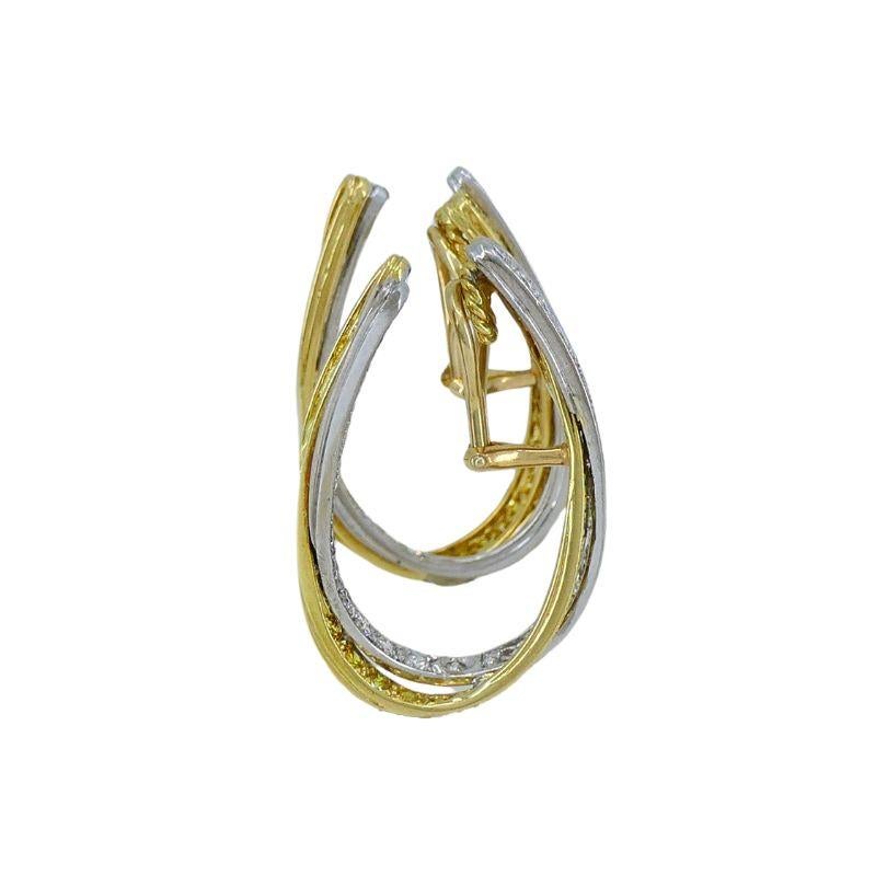 Women's Graff 14k White & Yellow Gold Diamond Crossover Open Hoop Earrings For Sale