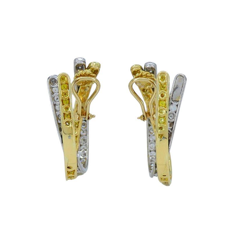 Graff 14k White & Yellow Gold Diamond Crossover Open Hoop Earrings For Sale 1