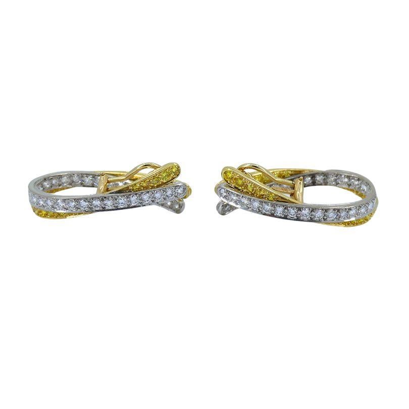 Graff 14k White & Yellow Gold Diamond Crossover Open Hoop Earrings For Sale 3