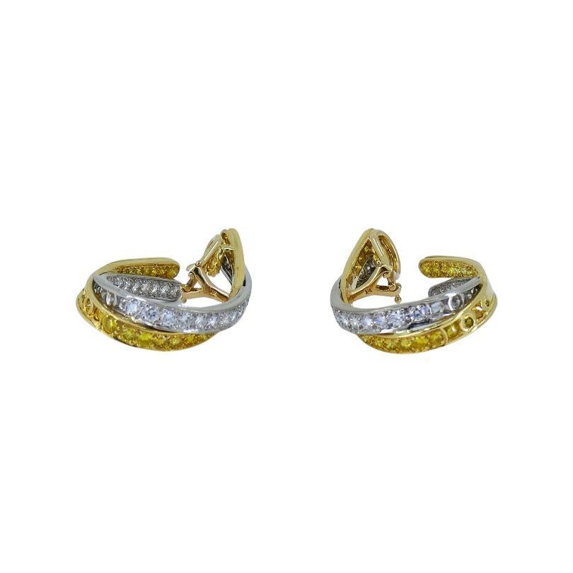 Graff 14k White & Yellow Gold Diamond Crossover Open Hoop Earrings For Sale 4