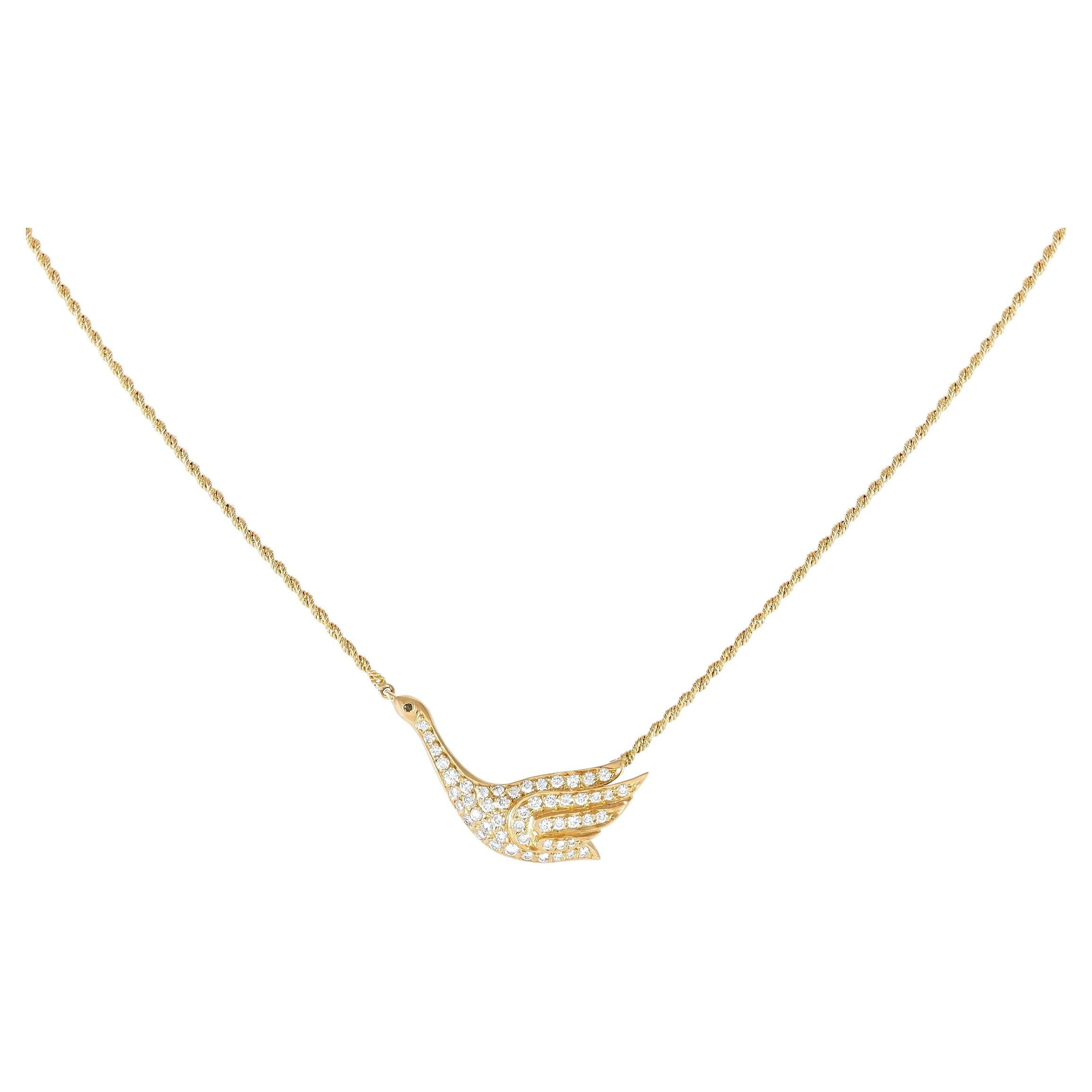 Graff 18K Yellow Gold 0.50 ct Diamond Swan Necklace