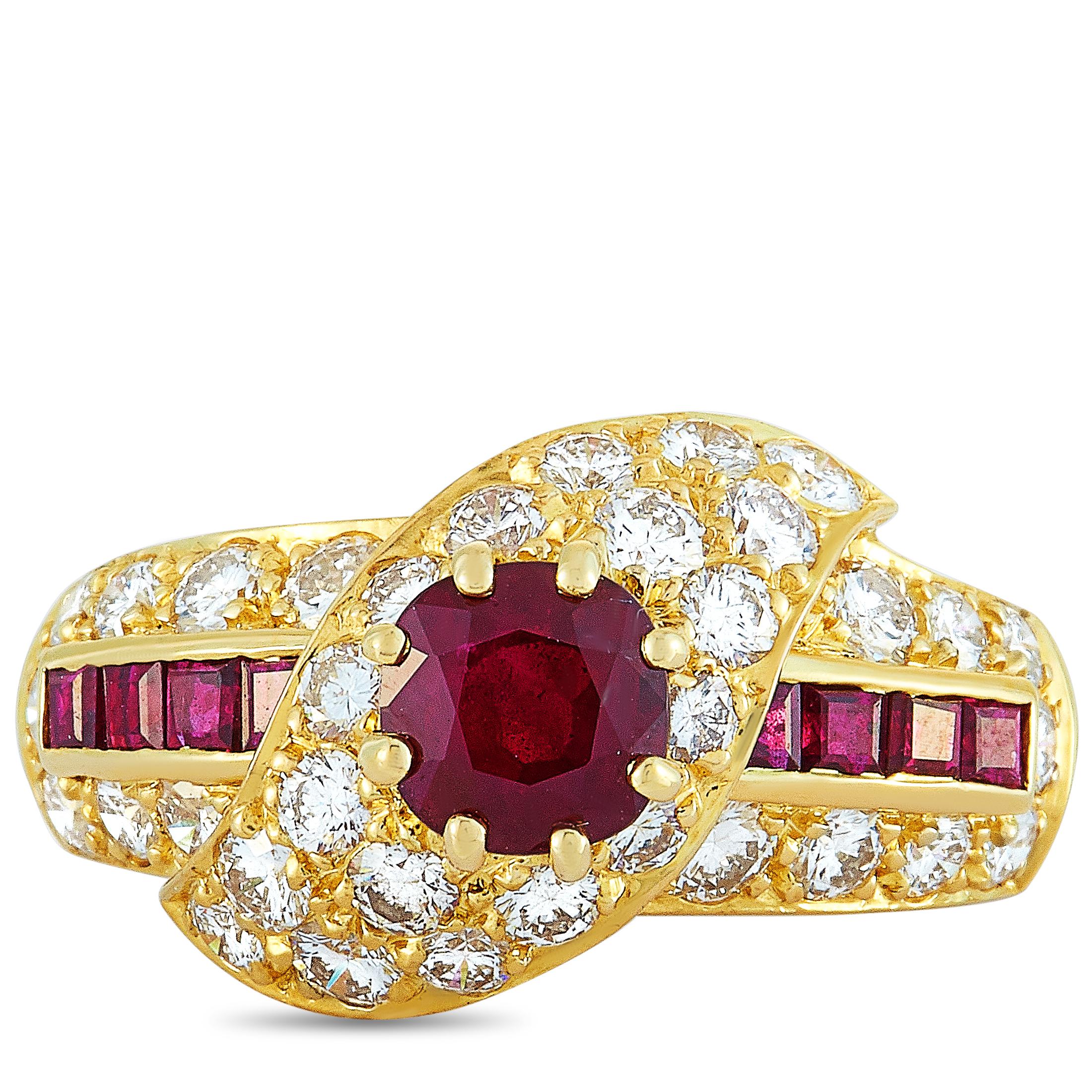 Graff 18 Karat Yellow Gold, 1.10 Carat Diamond and Ruby Ring at 1stDibs