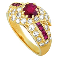 Graff 18 Karat Yellow Gold, 1.10 Carat Diamond and Ruby Ring