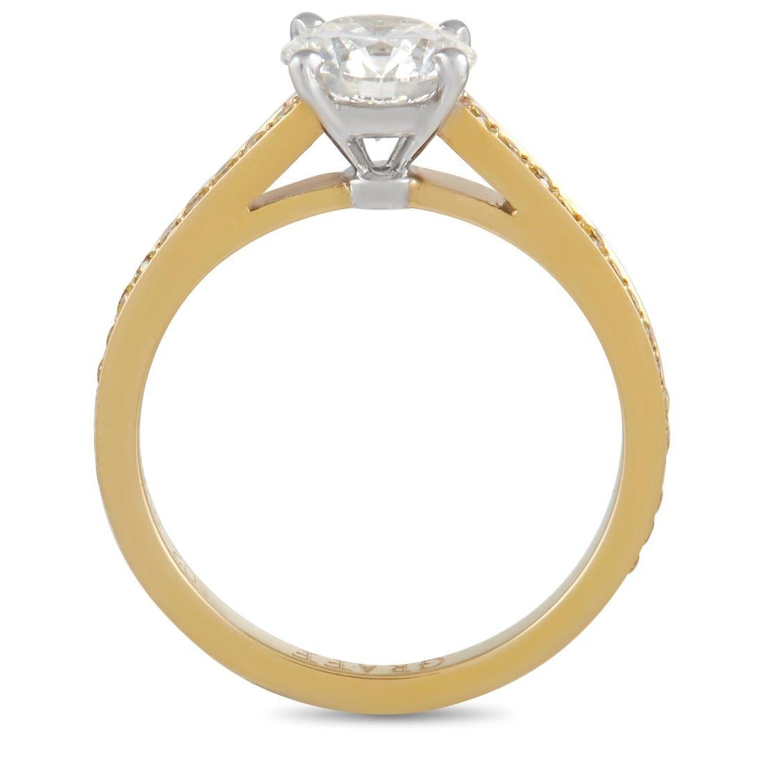 There’s something stunning about this impeccable ring from Graff. This luxury piece features a 2mm wide band crafted from 18K Yellow Gold, which comes to life thanks to inset yellow diamonds with a total weight of 0.25 carats. At the center,