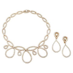 Graff 18K Yellow Gold 40.00 Ct Diamond Necklace and Earring Set