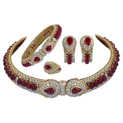 Graff 18K Yellow Gold Diamond and Rubies Suite Necklace