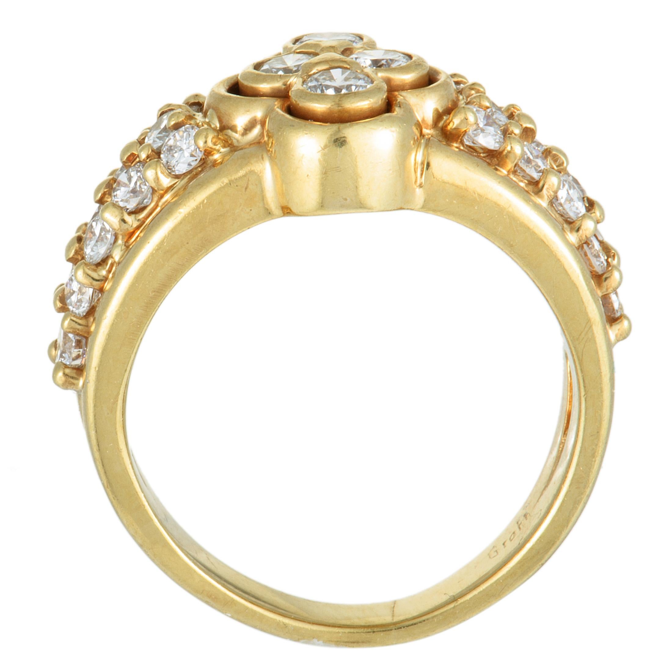 Boasting the ever-enticing luxe combination of classy 18K yellow gold and resplendent diamond stones, this fabulous ring that is designed by Graff offers an exceptionally prestigious look. The ring is expertly set with a total of approximately 1.10