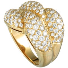 Graff 18 Karat Yellow Gold Diamond Pave 4 Leaf Wide Band Ring