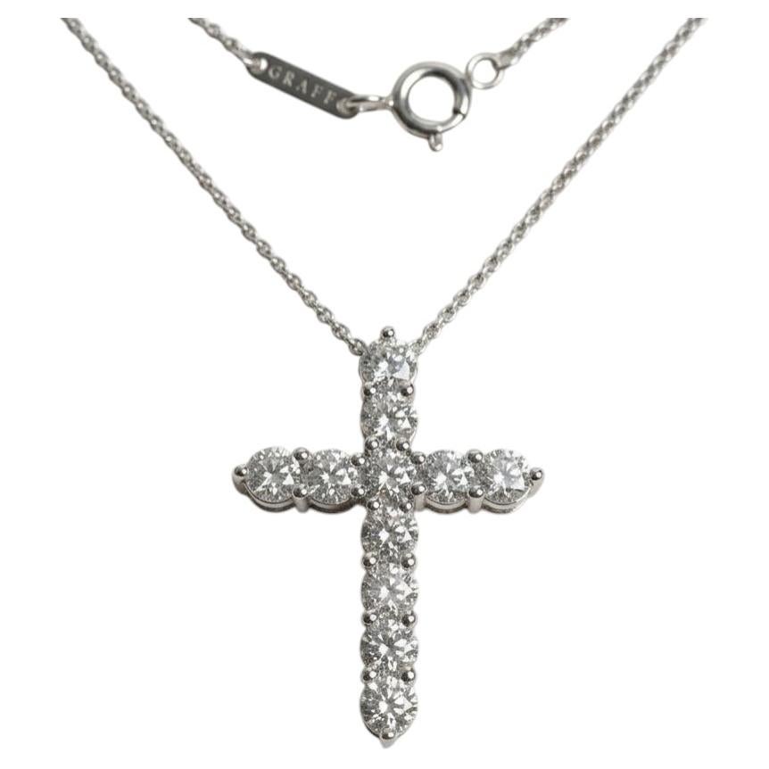 Pre-owned Graff 2 Carat Round Diamond Cross Pendant Necklace In 18k White Gold