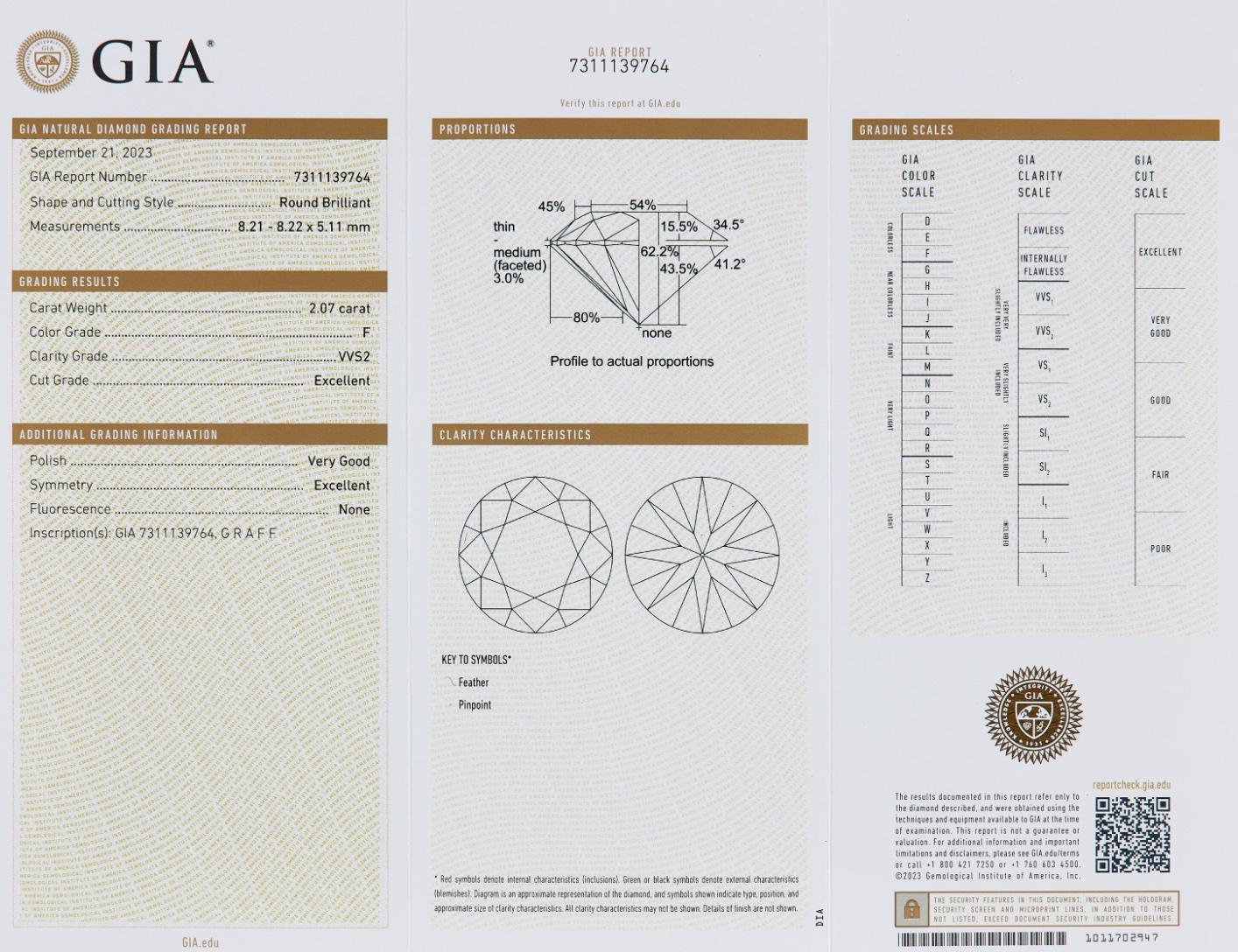 Graff, 2.07 Carat Round Brilliant Diamond Engagement Ring In condizioni ottime in vendita a Chicago, IL