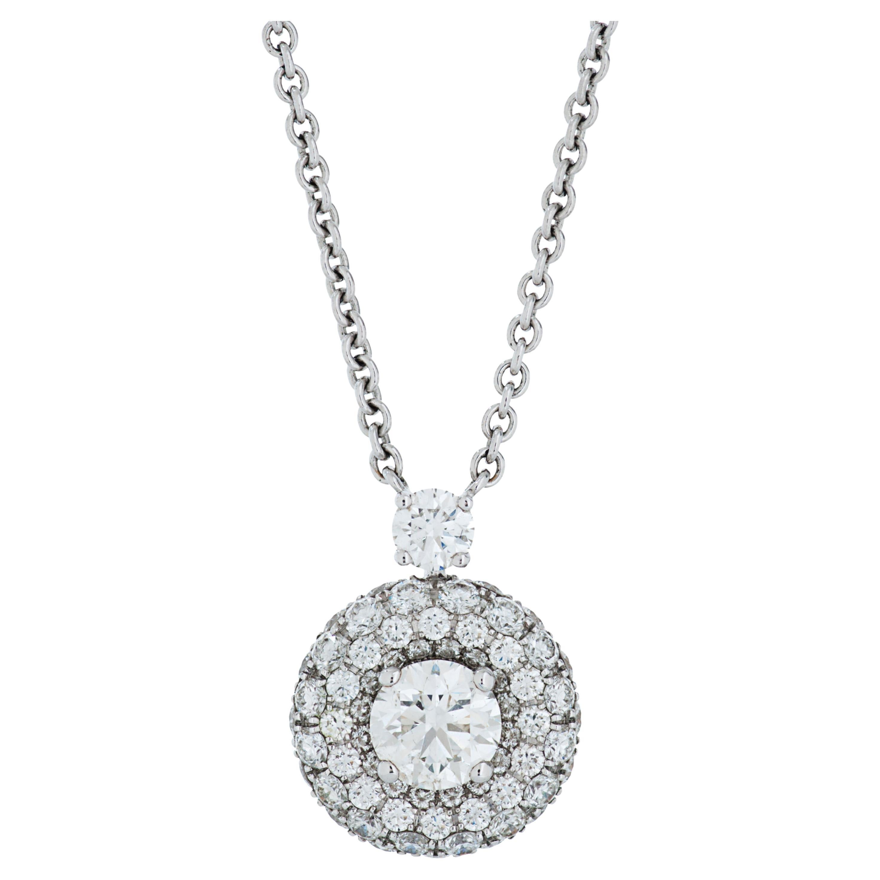 Graff 2.20 Carat Round Diamond Halo Pendant Necklace in 18k White Gold For Sale