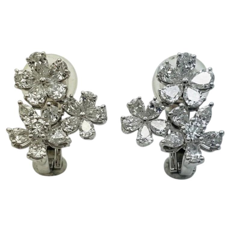 Pre-owned Graff 4 Carat Diamond Wildflower Pear Shape 18k White Gold Stud Earrings