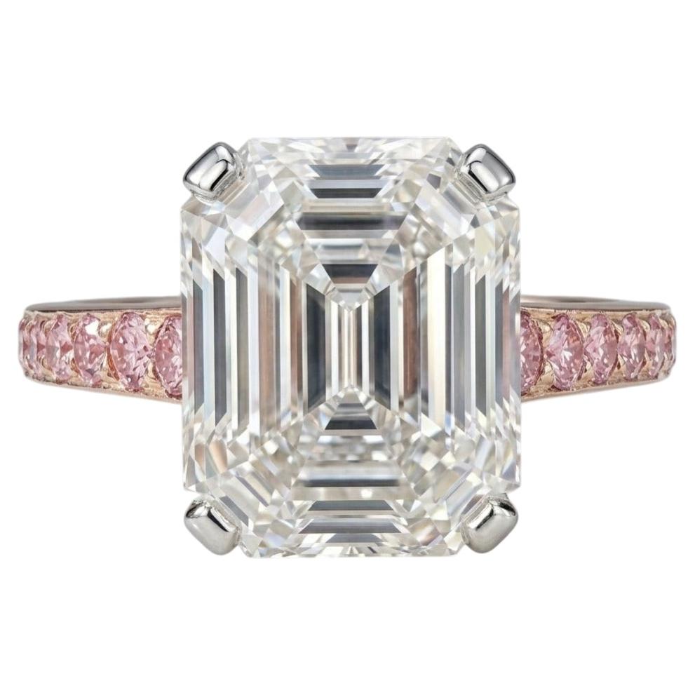 Graff 4.25 Carat Emerald Cut Diamond & Natural Pink Diamond Engagement Ring