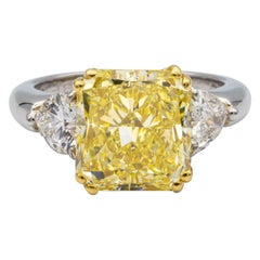 Vintage Graff 5.03ct. Fancy Intense Yellow Radiant Cut Diamond Engagement Ring Platinum