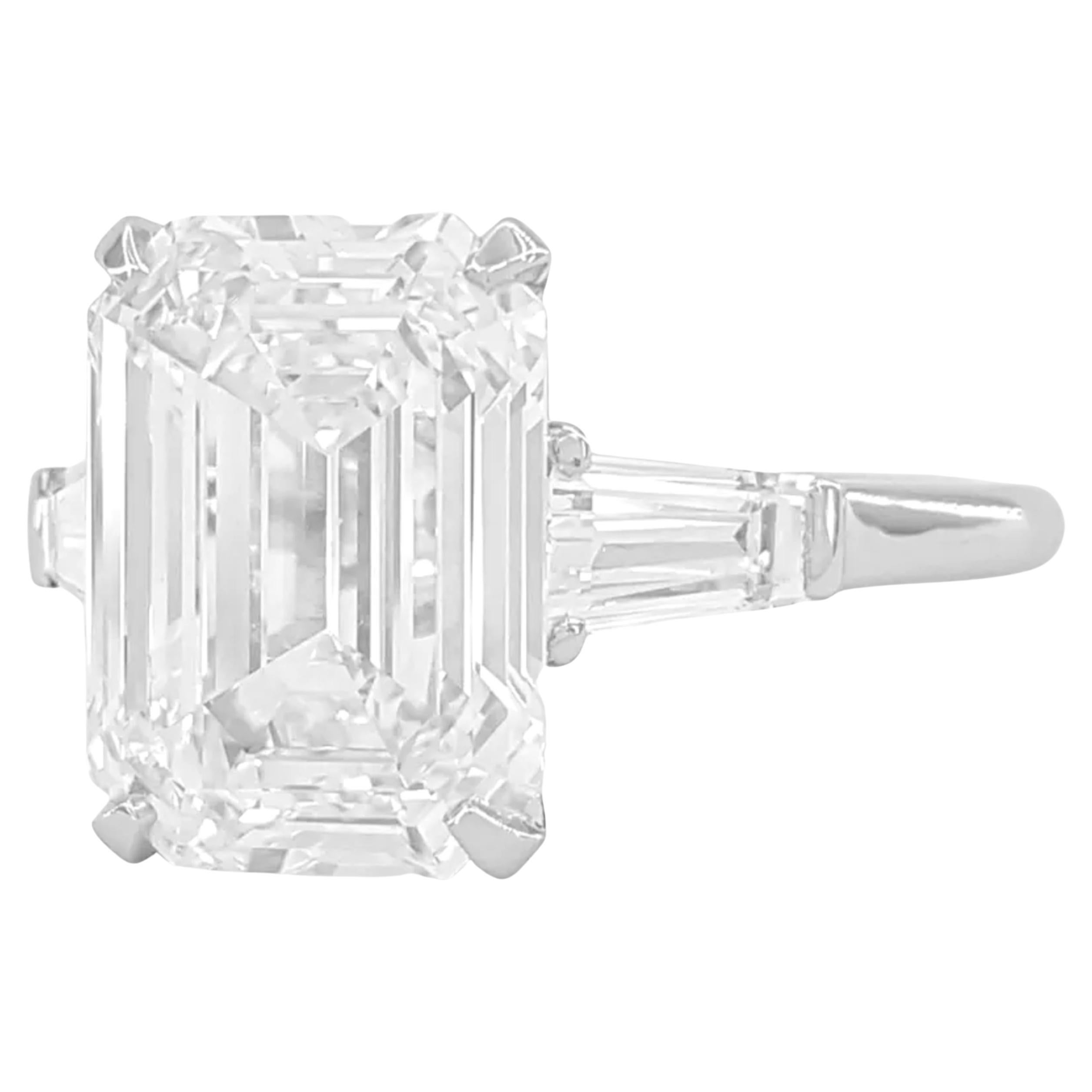 Emerald Cut Graff 5.90 Ct Engagement Platinum Ring For Sale