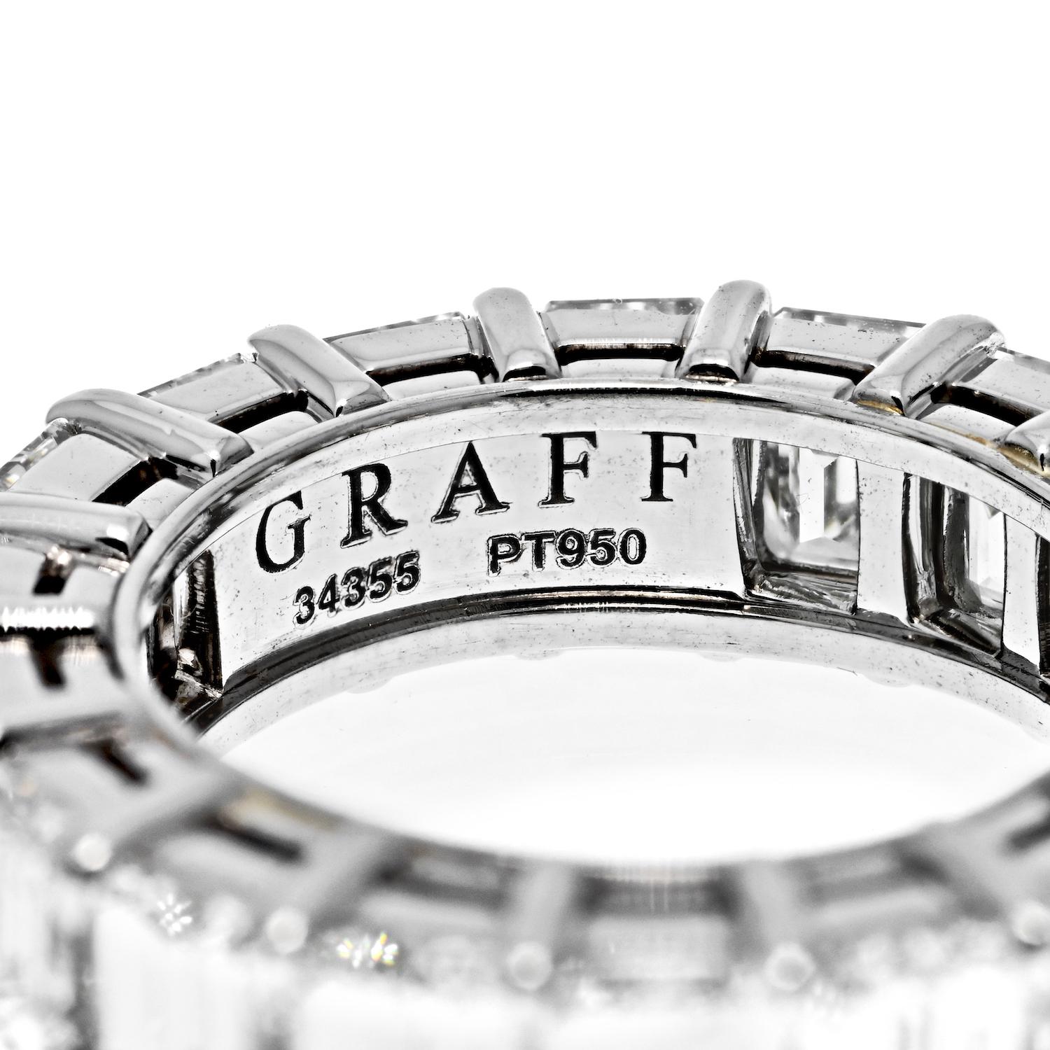 Modern Graff 8 Carat Platinum Emerald Cut Diamond Eternity Ring