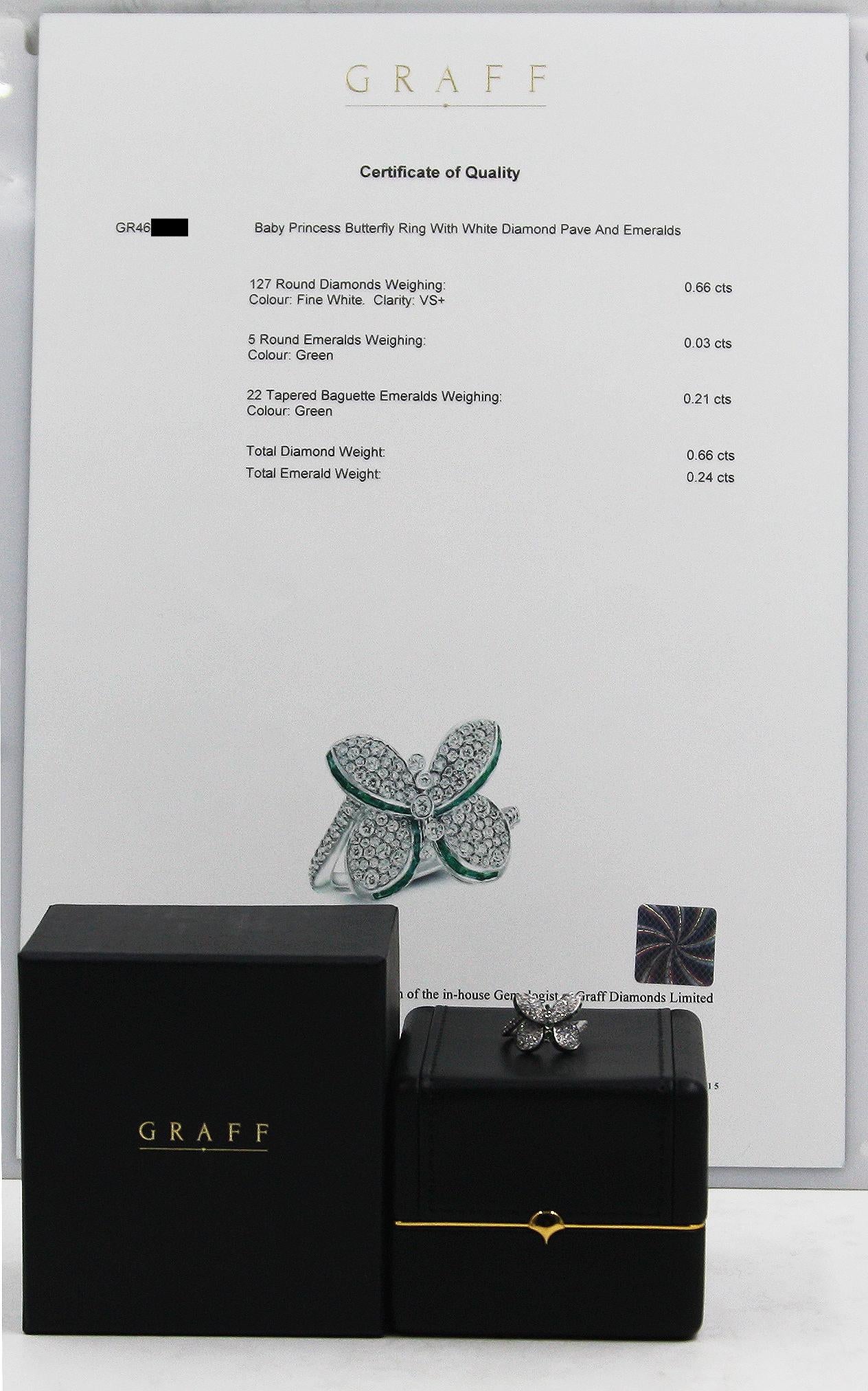 Graff Baby Prince Butterfly with Diamond and Emeralds and Round Emerald Ring In Excellent Condition For Sale In New York, NY
