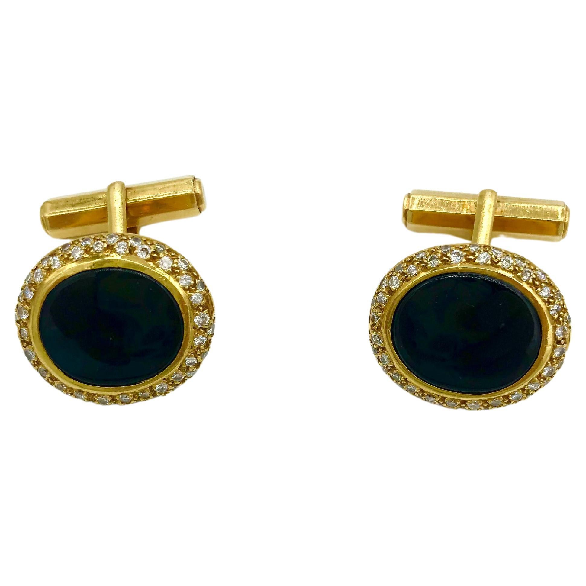 Graff Black Enamel and Diamond Cufflinks For Sale